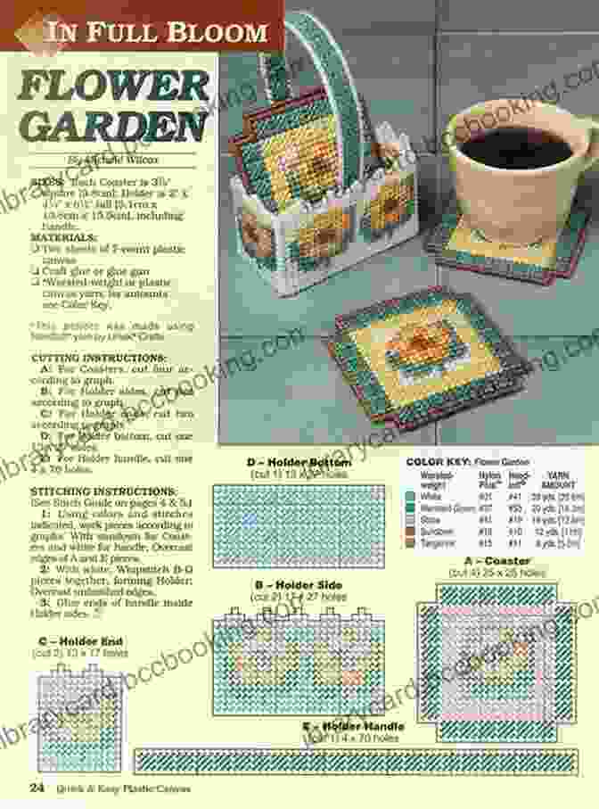 A Close Up Of The Flower Garden Coaster Set Made With Plastic Canvas, Showcasing The Intricate Floral Designs And Vibrant Colors. Flower Garden Coaster Set: Plastic Canvas Pattern