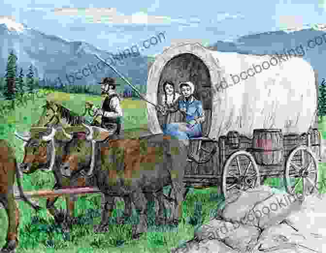 A Depiction Of Early Settlers On The Oregon Trail, With Covered Wagons And Horses Heading West: Oregon Trail And Westward Expansion (Behind The Curtain)