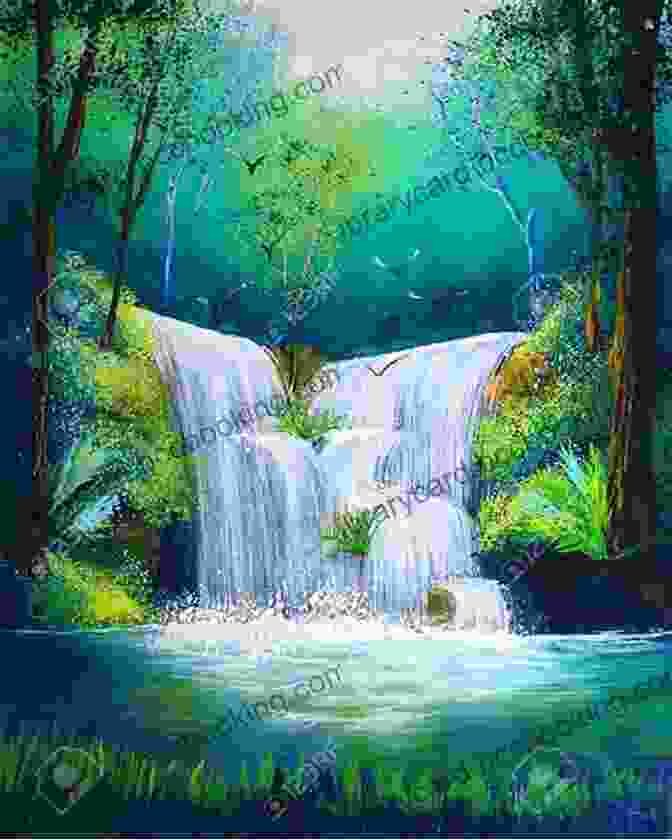 A Serene Watercolor Painting Of A Rainforest Landscape With A Cascading Waterfall And Lush Greenery. Watercolor With Me In The Jungle