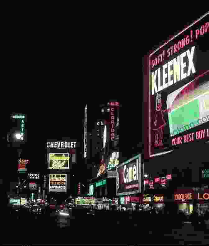 Vintage Photograph Of Neon Signs And Billboards Illuminating Times Square At Night In The 1950s New York In The 50s